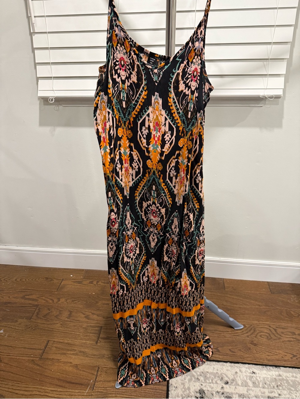 SHEIN Black Floral & Mustard Geometric Maxi Dress